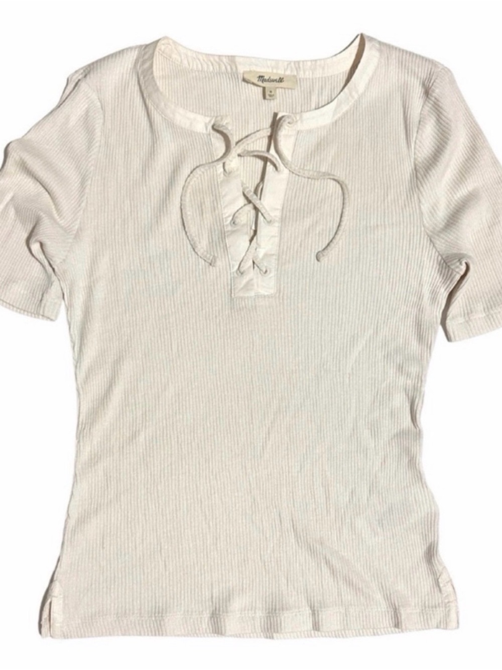 Madewell Ribbed Lace-Up Short-Sleeve Tee NWT MED - Picture 2 of 6